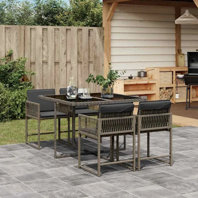 vidaXL 5-delige Tuinset met kussens poly rattan grijs, foto 2