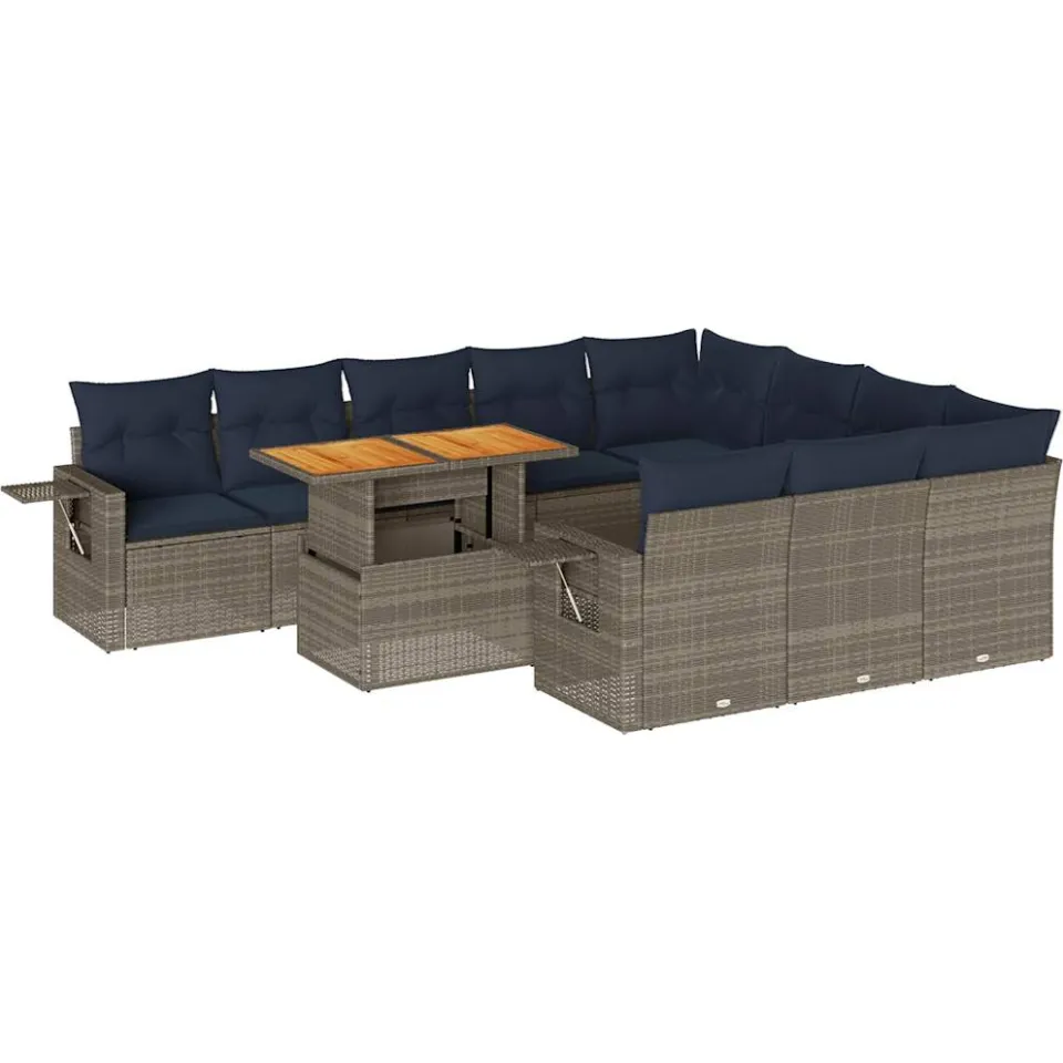 vidaXL 11-delige Loungeset met kussens poly rattan grijs, foto 3