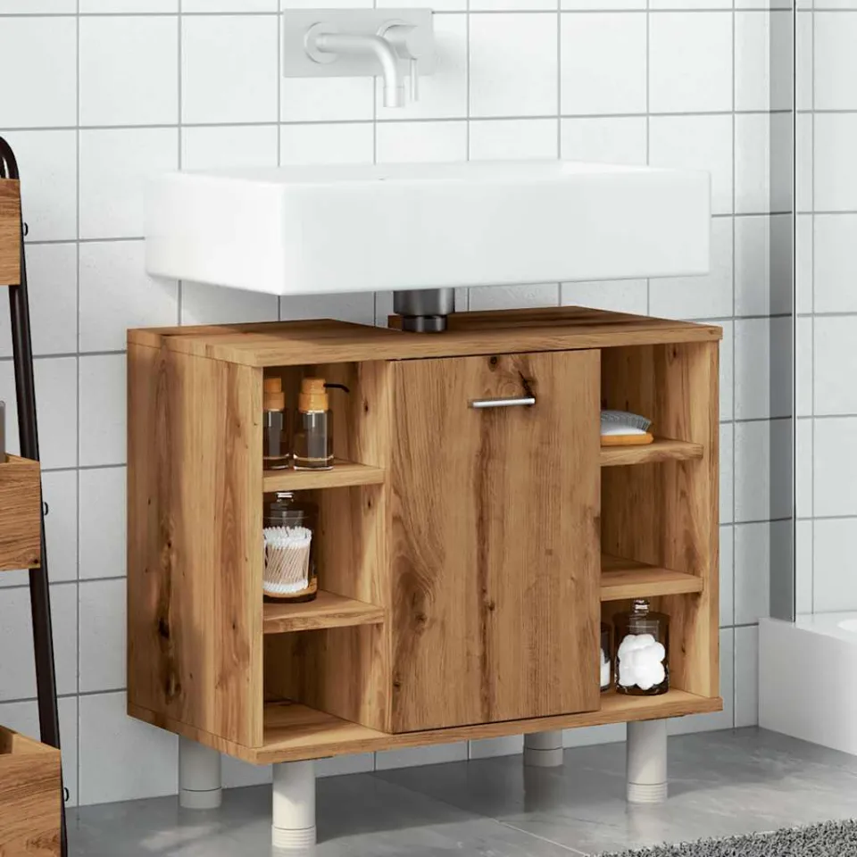 vidaXL Badkamerkast 60x32x53,5 cm bewerkt hout artisanaal eikenkleur, foto 2