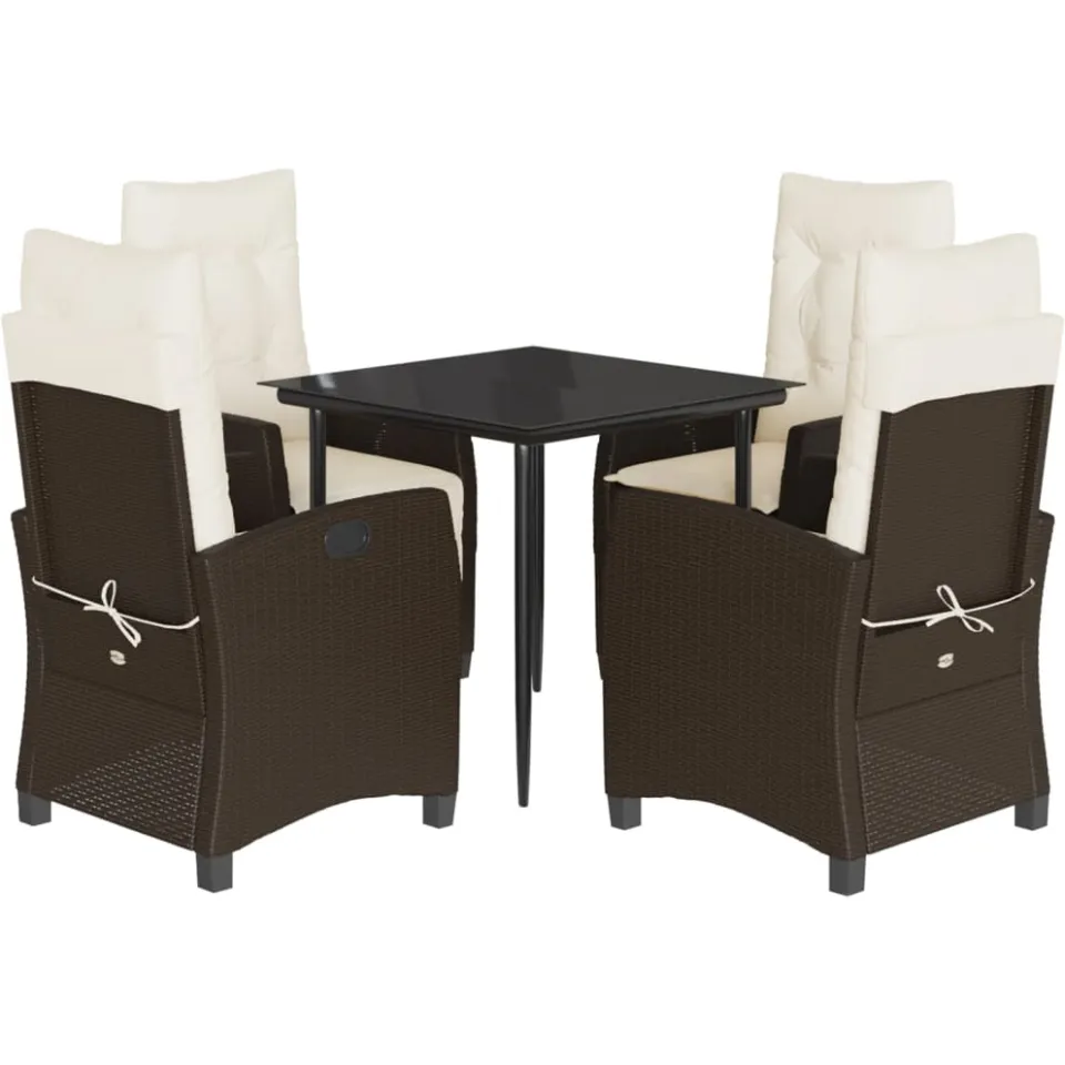 vidaXL 5-delige Tuinset met kussens poly rattan bruin
