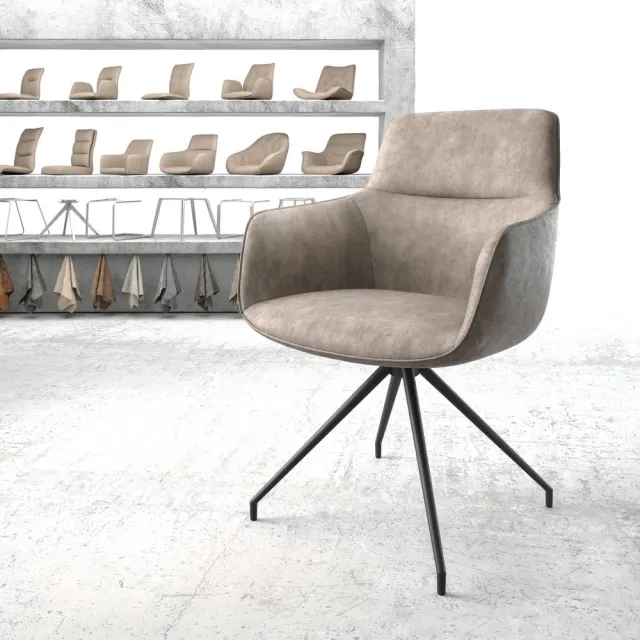 DELIFE Gestoffeerde-stoel Pejo-Flex kruisframe conisch zwart microvelours taupe vintage pocketveer kern
