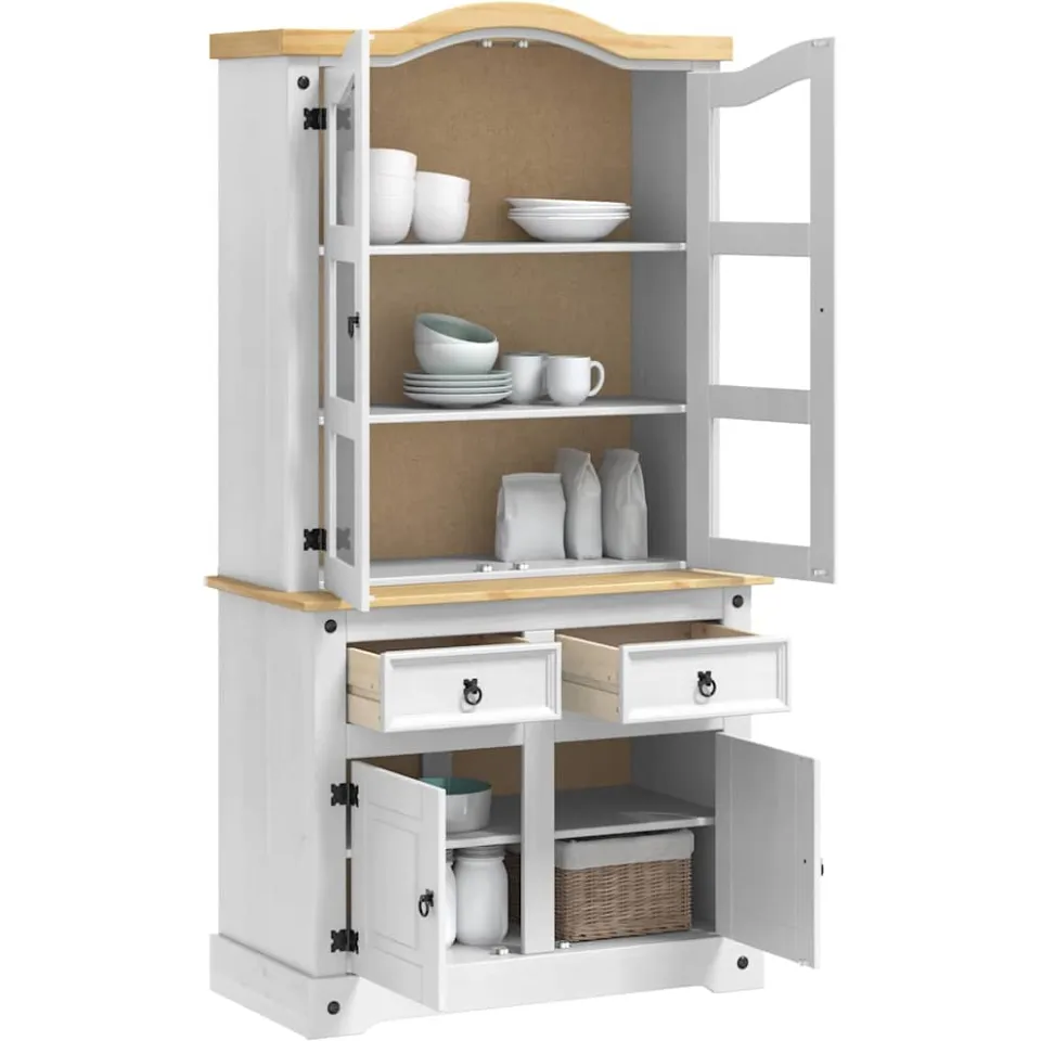 vidaXL Dressoir CORONA Wit 100 x 48,5 x 179 cm Massief grenenhout