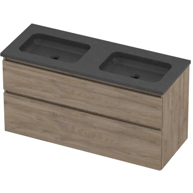 Proline Rollo Badmeubelset Hardsteen Elegant Dubbel 120x46x62 cm Blue Stone Raw Oak Eiken