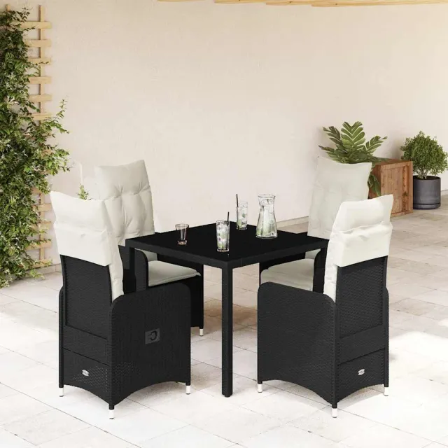 vidaXL 5-delige Bistroset met kussens poly rattan zwart, foto 2