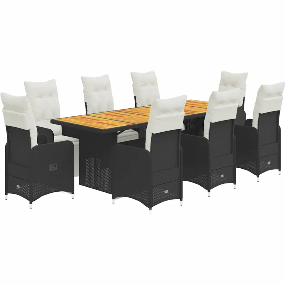 vidaXL 9-delige Bistroset met kussens poly rattan zwart, foto 3