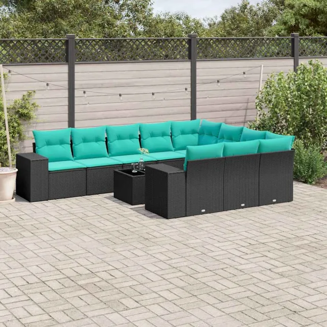 vidaXL 11-delige tuinbankset met kussens, zwart polyrotan, foto 2