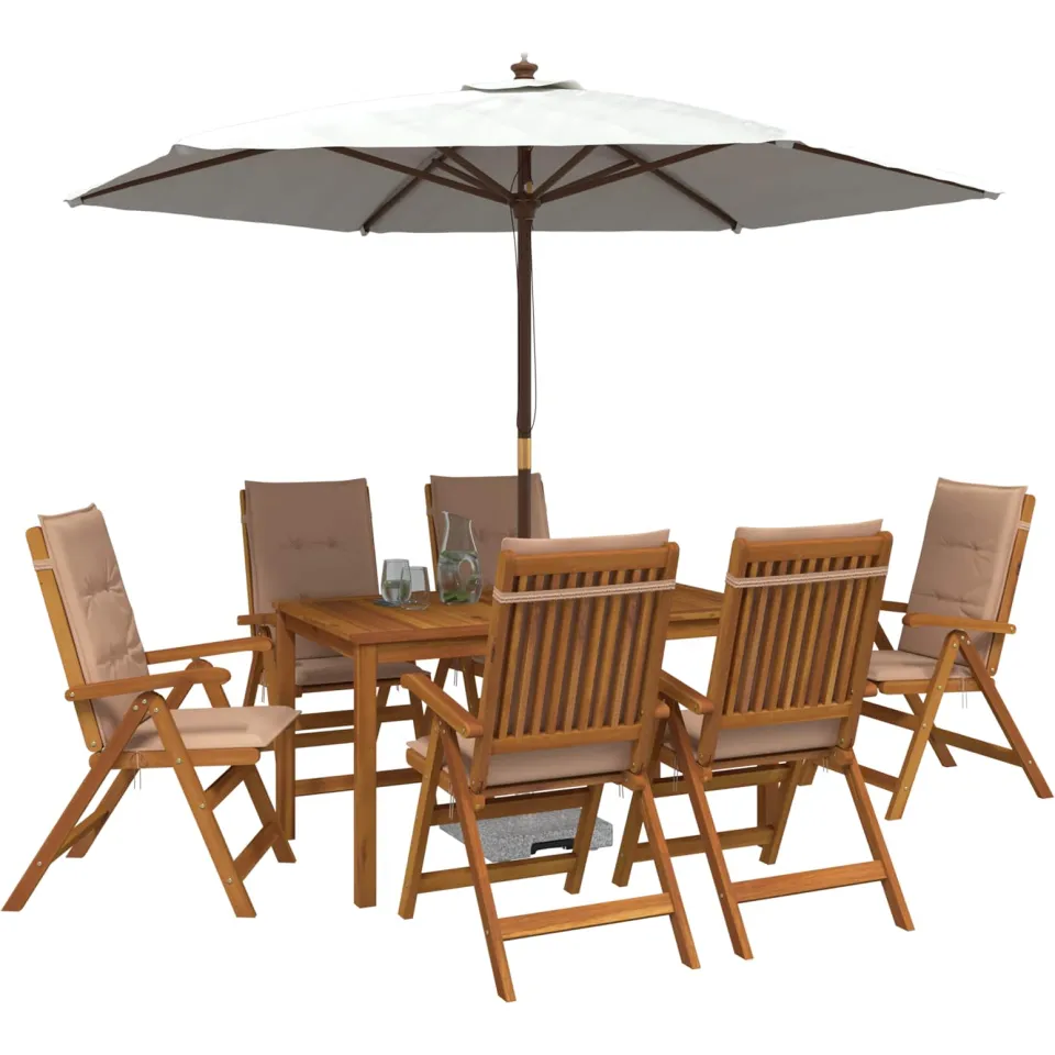 vidaXL 7-Piece Garden Dining Set 6-zits Beige Massief Acaciahout, foto 3