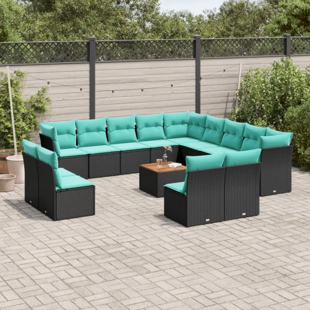 vidaXL 14-delige Loungeset met kussens poly rattan zwart, foto 2