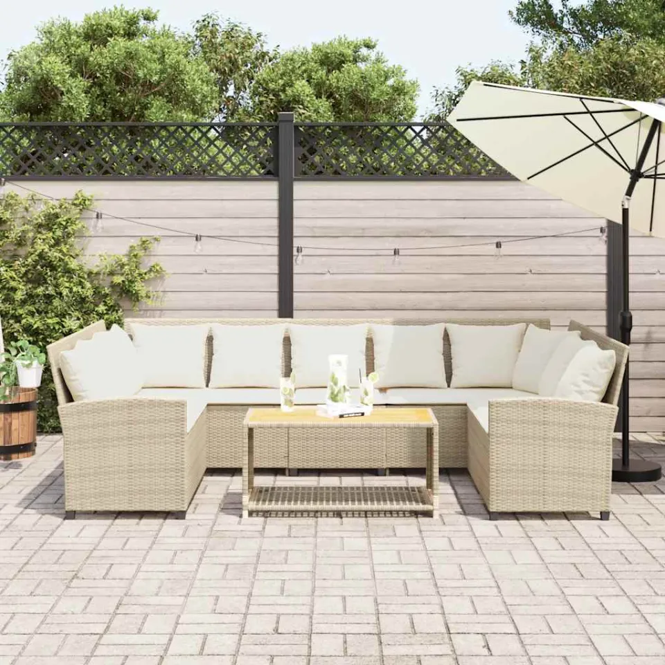 vidaXL Tuinbank met kussens poly rattan beige, foto 3