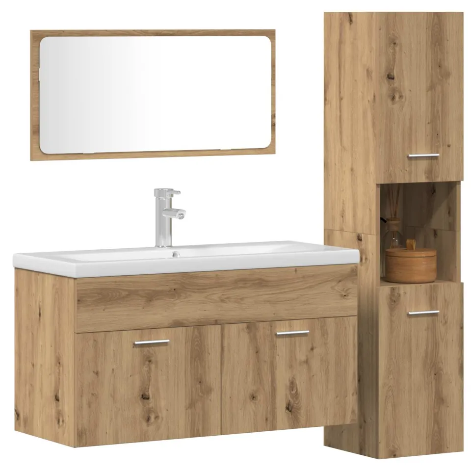 vidaXL 3-delige Badkamermeubelset bewerkt hout artisanaal eikenkleur Bruin