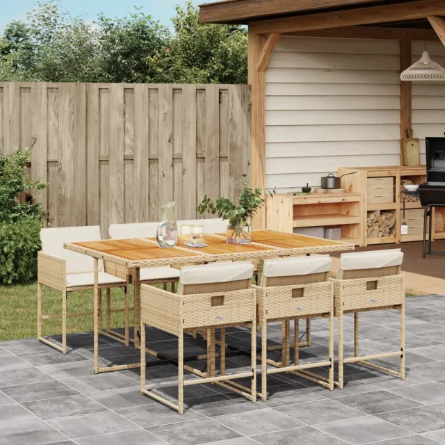 vidaXL 7-delige Tuinset met kussens poly rattan beige, foto 2