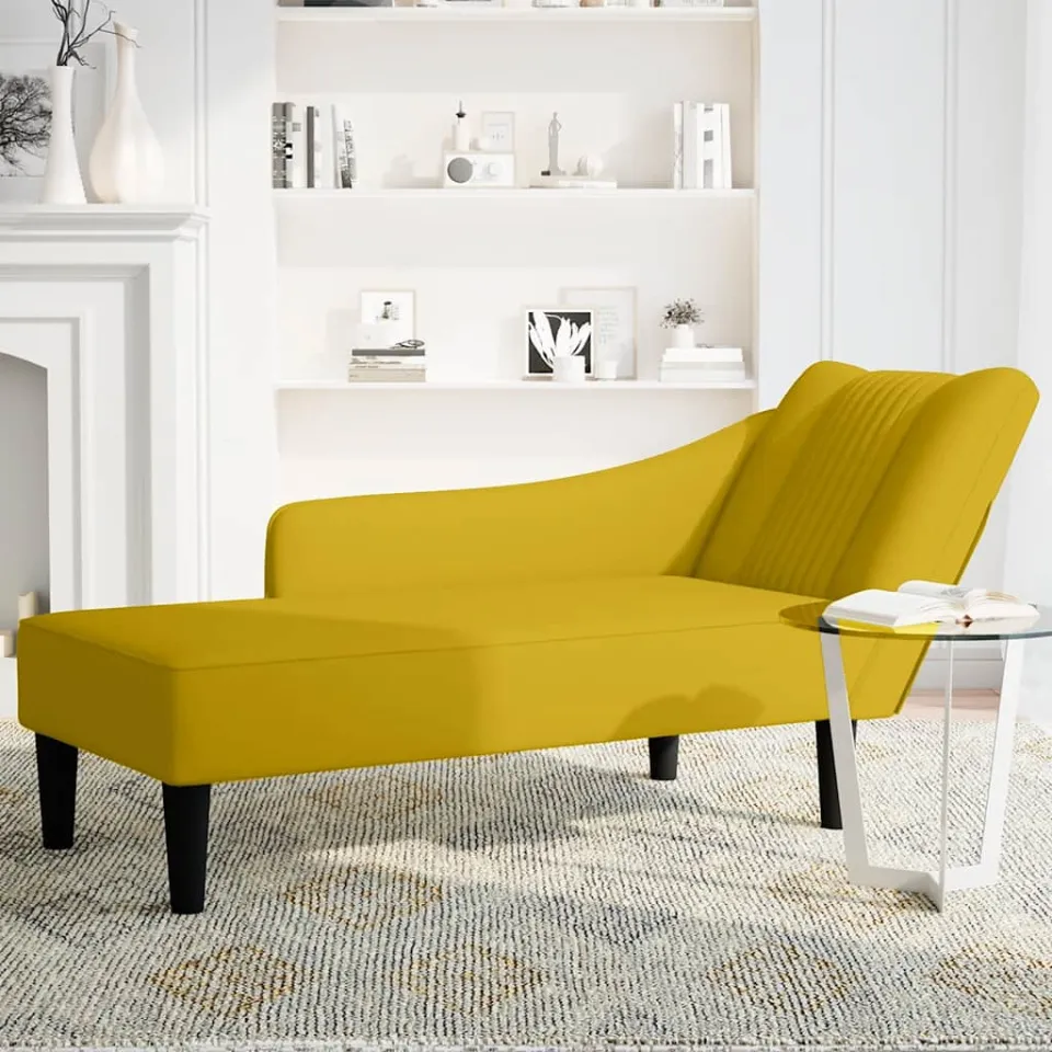 vidaXL Chaise longue met rechterarmleuning fluweel geel, foto 3