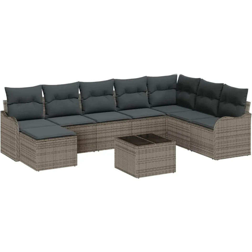 vidaXL Tuin Sofa Set 9 st Grijs poly rattan