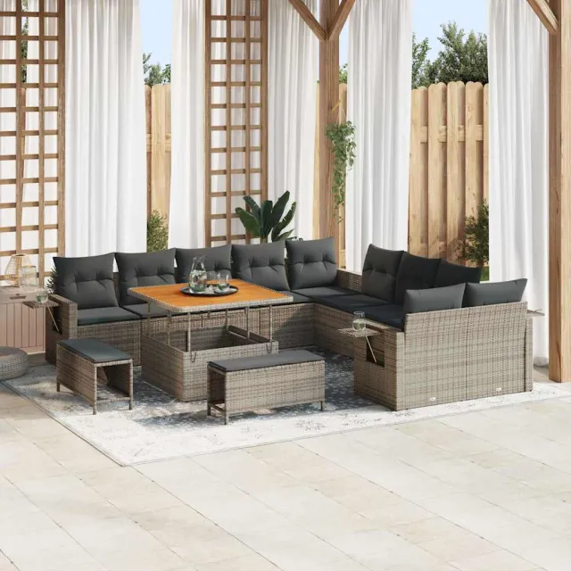 vidaXL Tuin Sofa Set 13 st Grijs poly rattan, foto 2