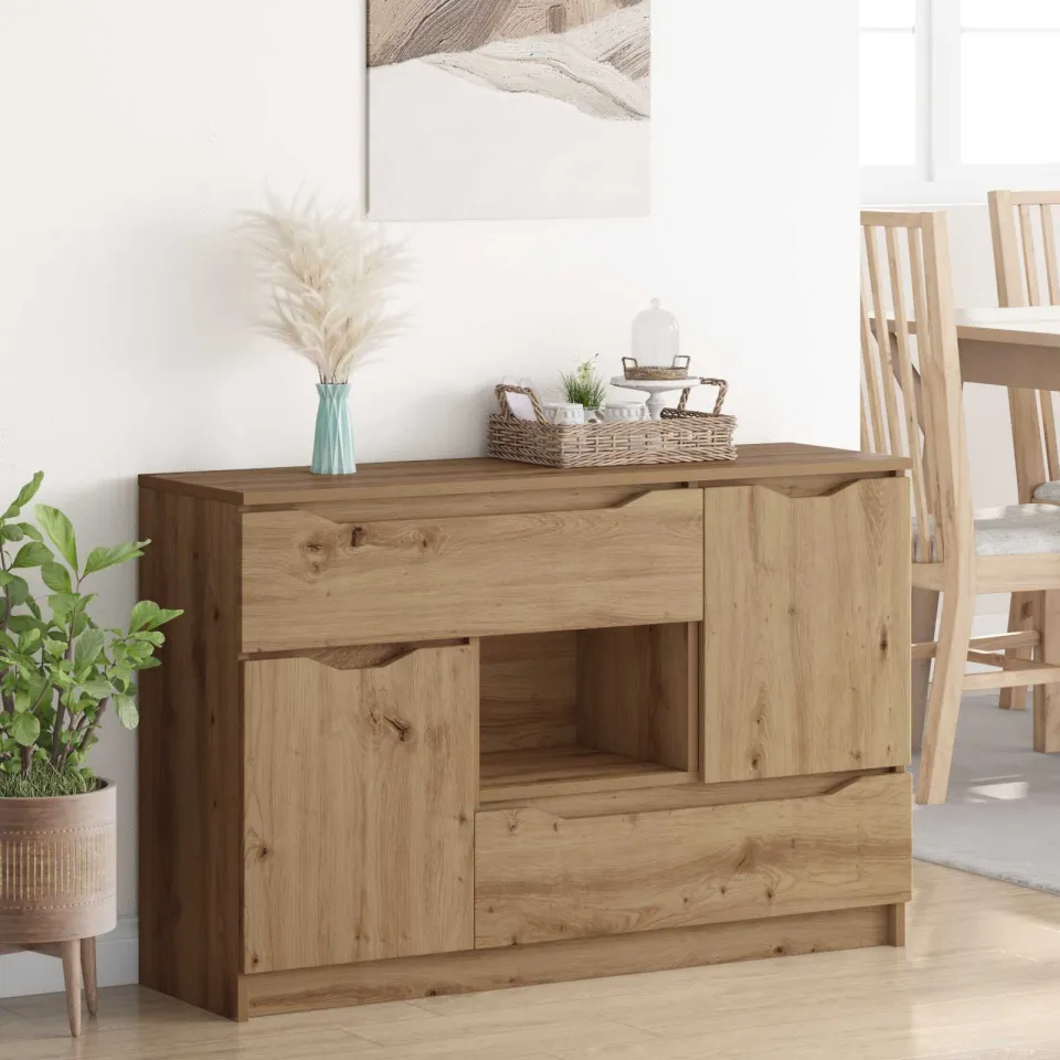 vidaXL Dressoir Artisan Eiken 100 x 30 x 65,6 Bewerkt hout, foto 4