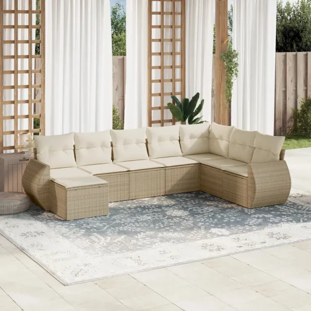 vidaXL 8-delige Loungeset met kussens poly rattan beige