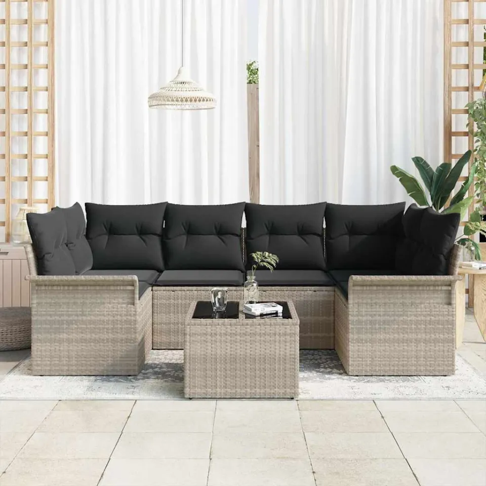 vidaXL Tuin Sofa Set 7 st Lichtgrijs poly rattan, foto 3