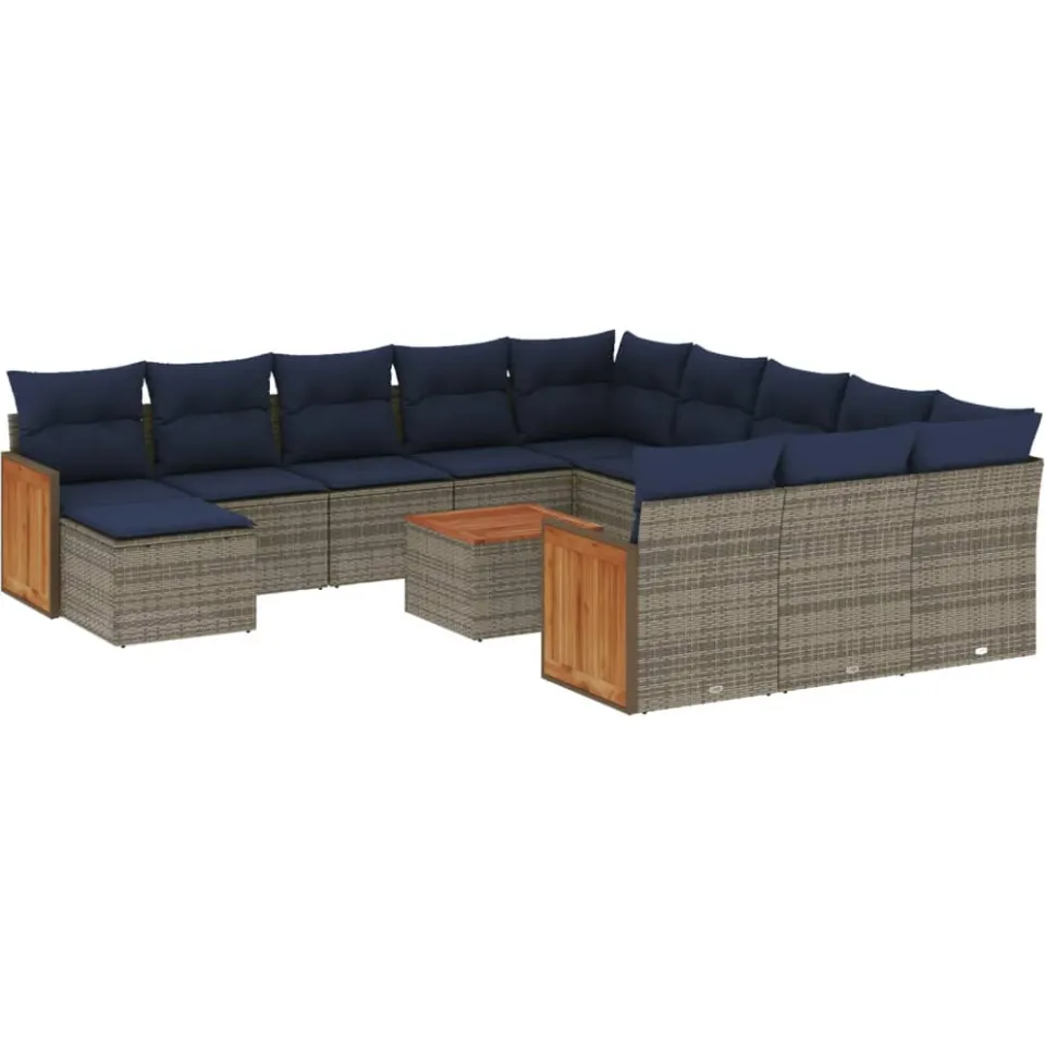vidaXL 13-delige tuinbankset met kussens, grijs polyrotan, foto 3
