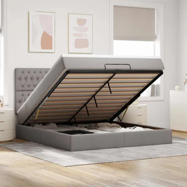 vidaXL Ottoman bed met matras 160x200cm stof taupe