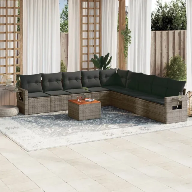 vidaXL 10-delige Loungeset met kussens poly rattan grijs, foto 2
