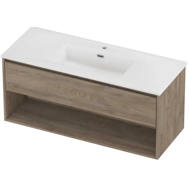 Proline Tribute Badmeubelset Porselein Elegant 1 Kraangat Met Schap 120x46x54 cm Mat White Raw Oak Eiken