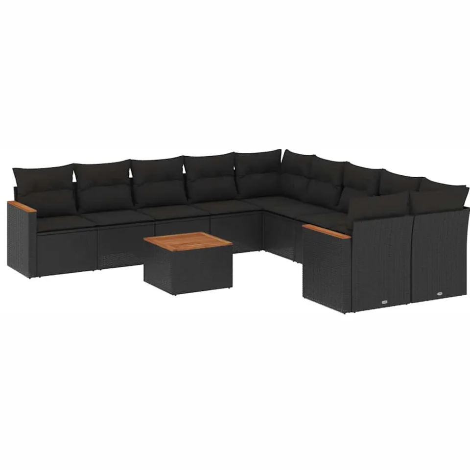 vidaXL 11-delige Loungeset met kussens poly rattan zwart