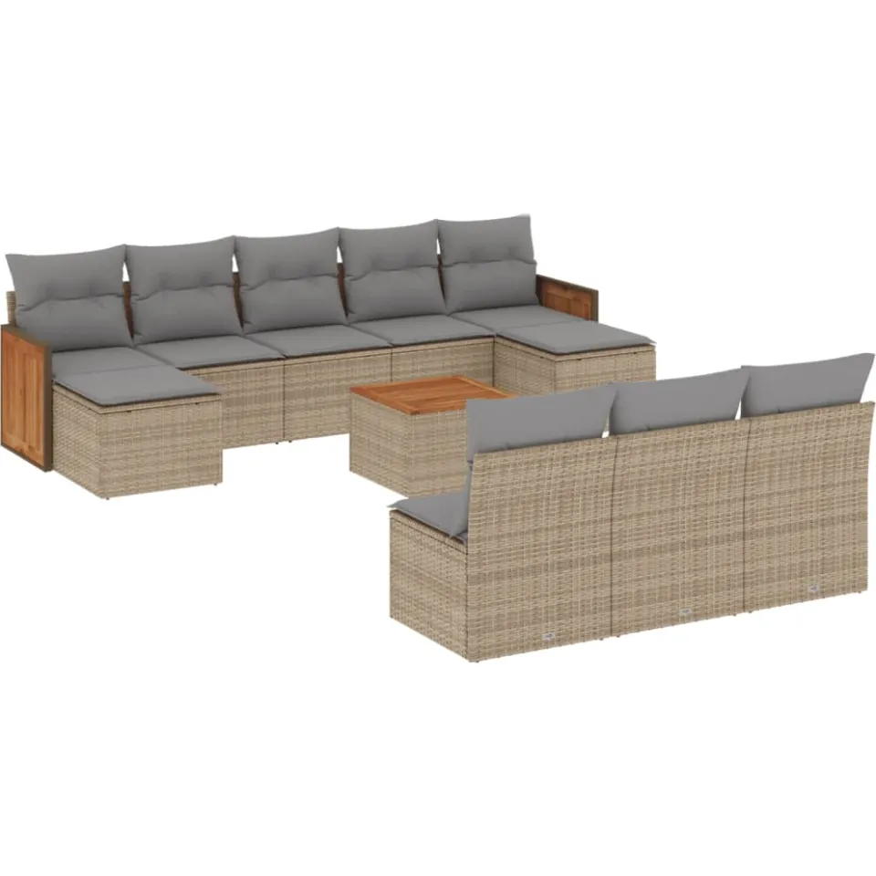 vidaXL 11-delige Tuinset met kussens poly rattan beige, foto 3