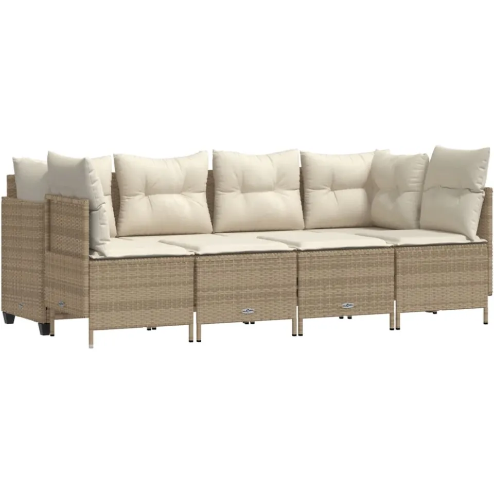 vidaXL 5-delige Loungeset met kussens poly rattan beige, foto 3