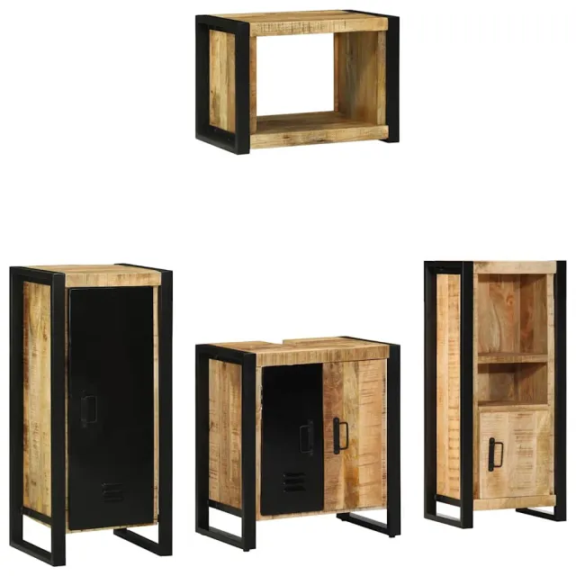 vidaXL Badkamermeubelset 4 st Bruin en zwart Massief Mango Hout