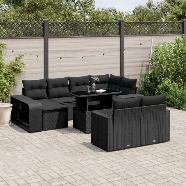 vidaXL 11-delige Loungeset met kussens poly rattan zwart, foto 2