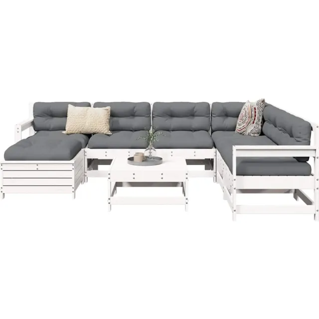 vidaXL 8-delige Loungeset massief grenenhout wit, foto 2