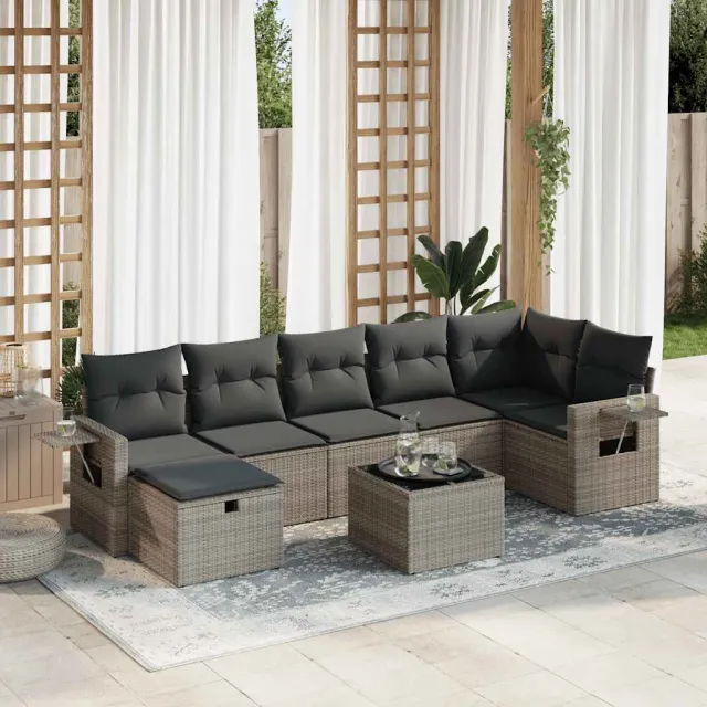 vidaXL 8-delige Loungeset met kussens poly rattan grijs, foto 2