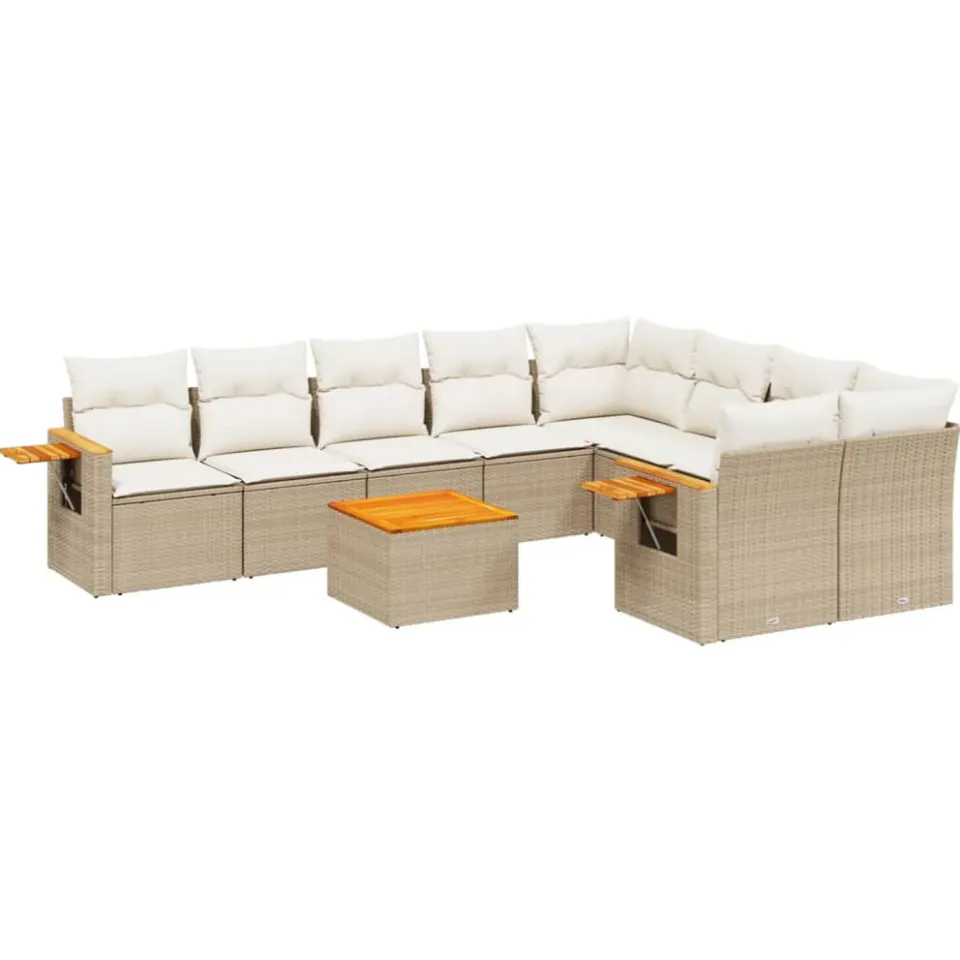 vidaXL 10-delige Loungeset met kussens poly rattan beige, foto 3