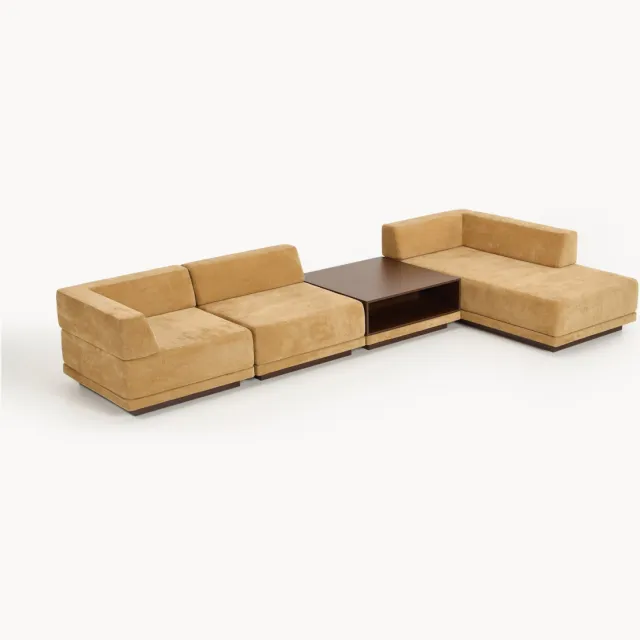 Westwing Collection Modulaire hoekbank Colin (4-zits) met salontafel Bruin, Geel
