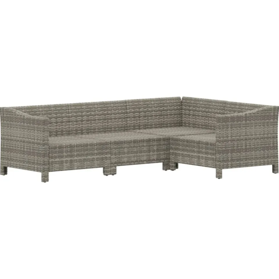 vidaXL 4-delige Loungeset met kussens poly rattan grijs, foto 3