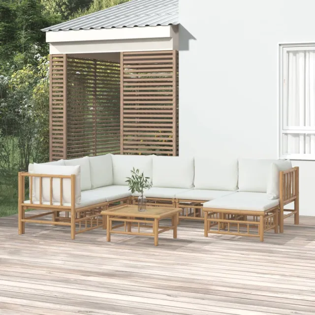 vidaXL 8-delige Loungeset met kussens bamboe crèmewit, foto 2