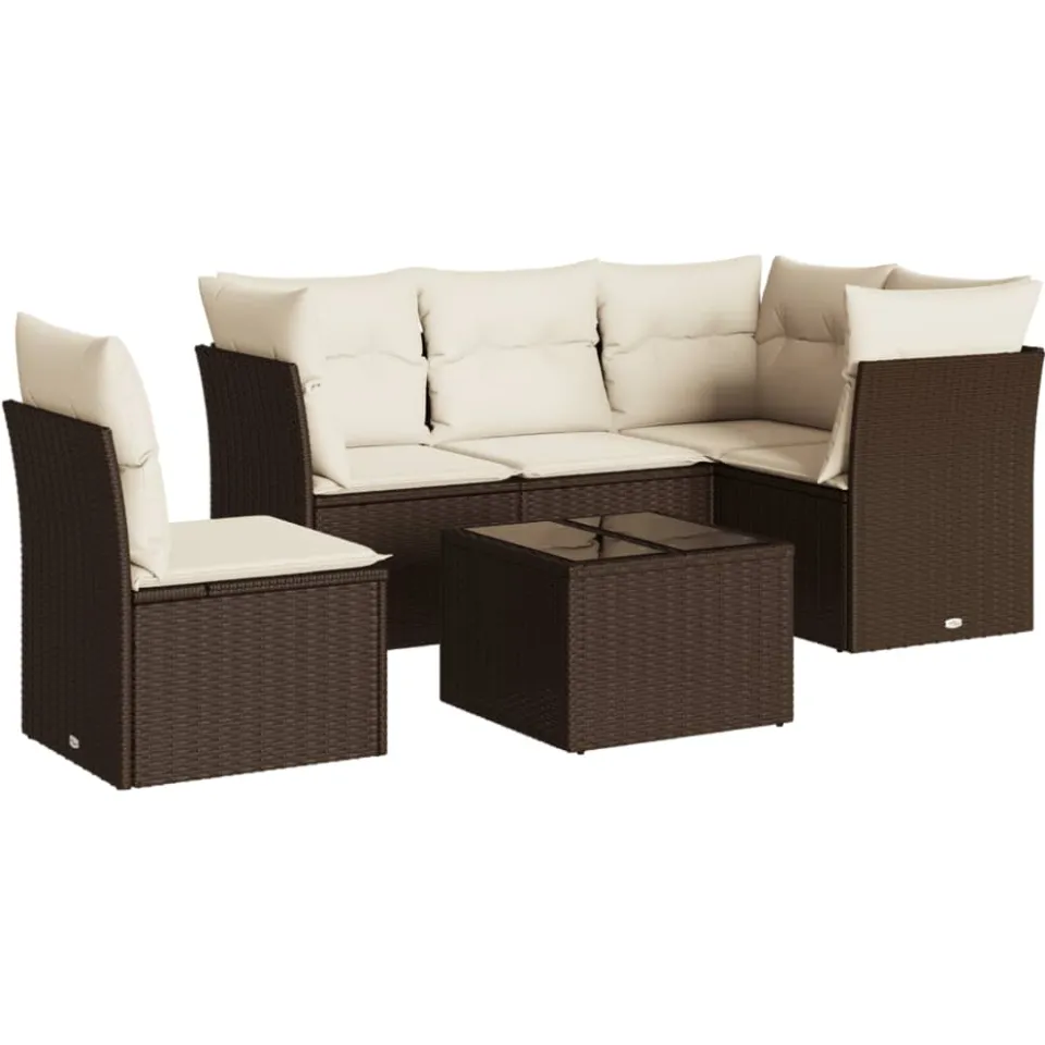 vidaXL 6-delige Loungeset met kussens poly rattan bruin
