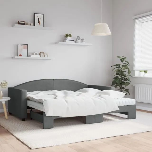 vidaXL Slaapbank onderschuifbed matrassen 90x190 cm stof donkergroen grijs