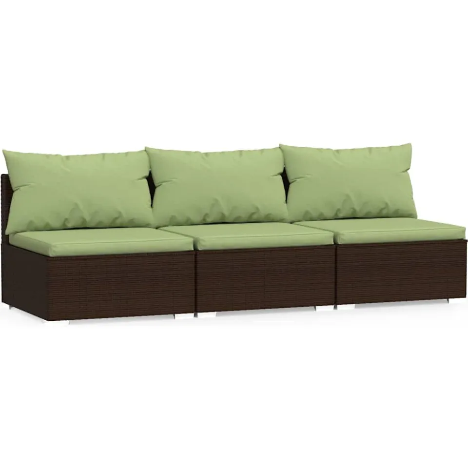 vidaXL Bank 3-zits met kussens poly rattan bruin, foto 3