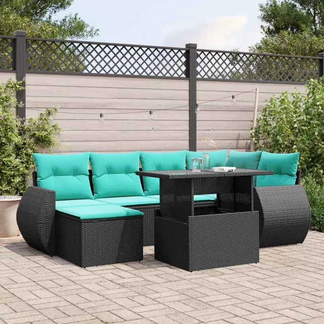 vidaXL 7-delige tuinbankset met kussens van zwart polyrotan, foto 2