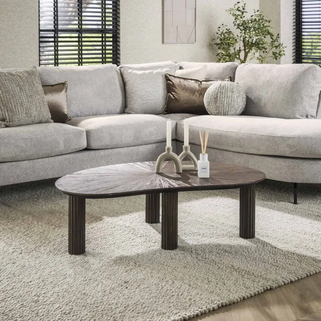 Dimehouse Salontafel Myla Organisch Teakhout Bruin 110 cm - Japandi - 110 x 68 x 36 cm - Hout - Japandi - Ovaal Teak hout
