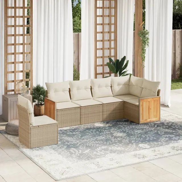 vidaXL 6-delige Loungeset met kussens poly rattan beige, foto 2