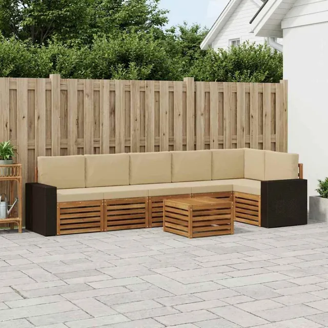 vidaXL Buiten bankenset 7 st 6-zits Natuurlijk en Beige Bruin