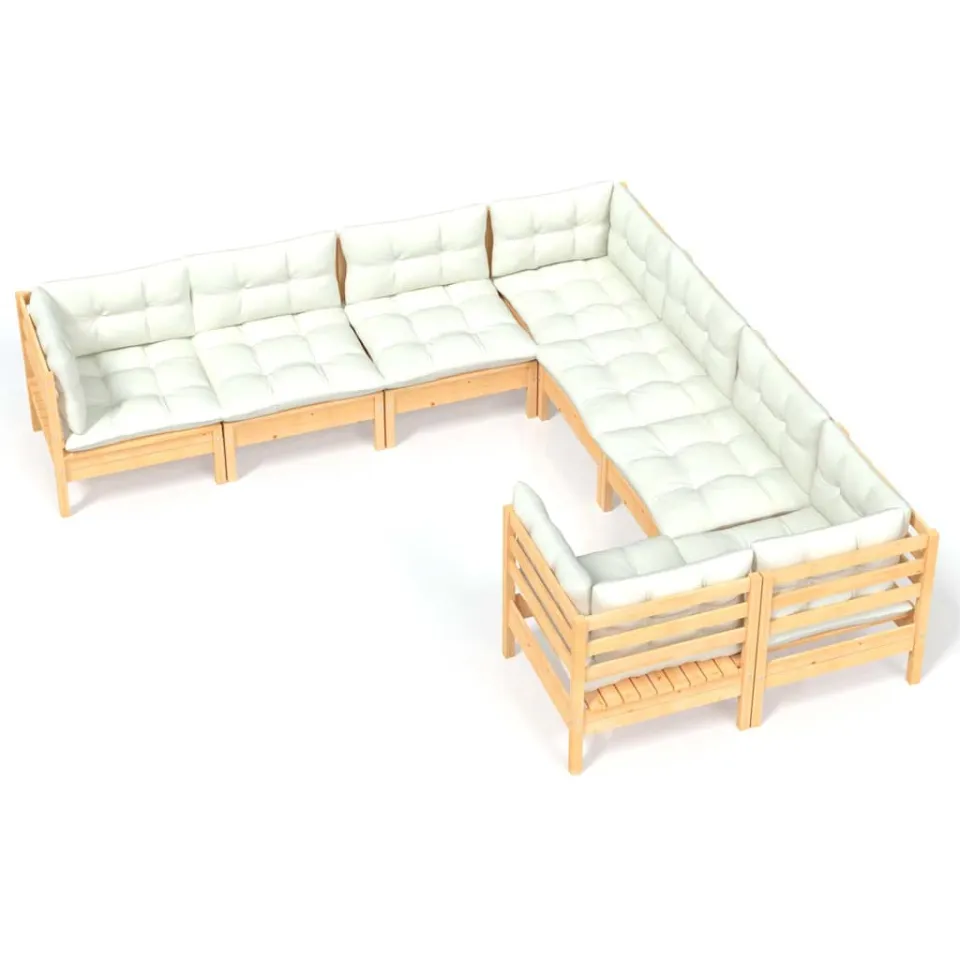 vidaXL 8-delige Loungeset met crèmekleurige kussens massief grenenhout, foto 4