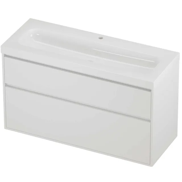 Proline Haga Badmeubelset Polystone Mezza 1 Kraangat Greeploos 120x46x73 cm Glans Wit Mat White Mat Wit
