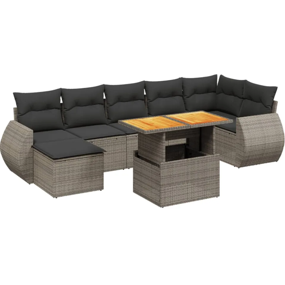 vidaXL 8-delige Loungeset met kussens poly rattan grijs, foto 3