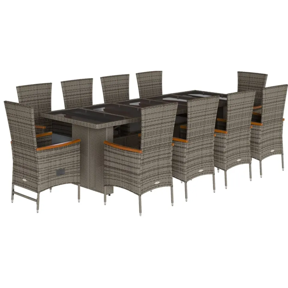 vidaXL 11-delige Tuinset met kussens poly rattan grijs, foto 3