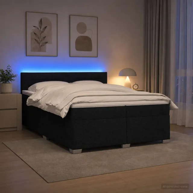 vidaXL Boxspring Bed met Matras en LED Zwart 200 x 200 cm Stof