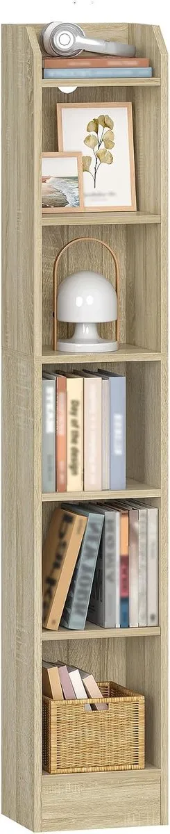 HILINSIE Boekenkast, verstelbare panelen, 169,5 cm, wit eiken en wit