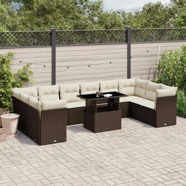 vidaXL 11-delige Loungeset met kussens poly rattan bruin, foto 2